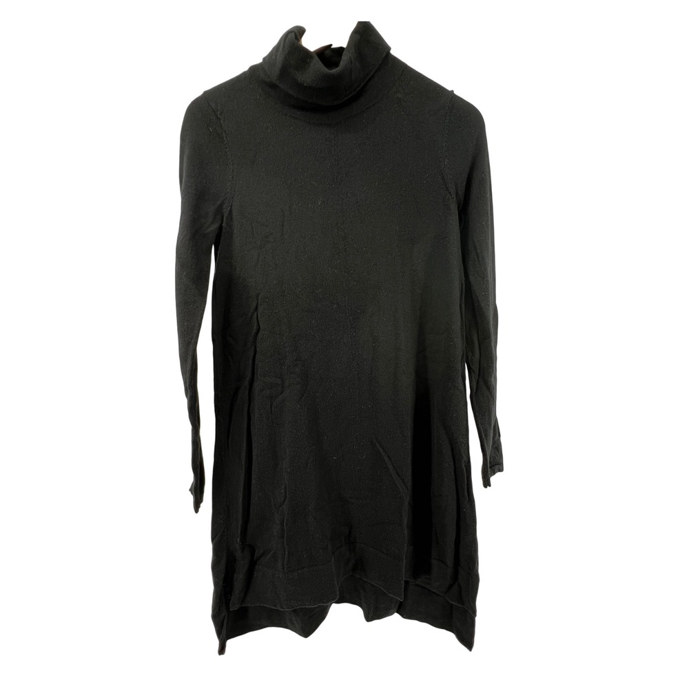 Eileen Fisher Women XXS Turtleneck Knee Length Tunic Dress Black Merino Wool NWT